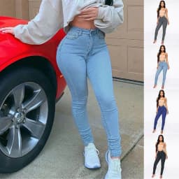 image-Slimming Jeans Pants For Women High Waist Trousers With Pockets
