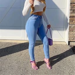 image-Slimming Jeans Pants For Women High Waist Trousers With Pockets