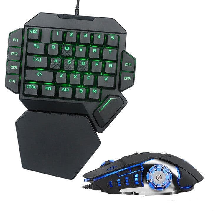 image-One-handed wired mechanical keyboard green axis set game gun god throne left hand small keyboard and mouse