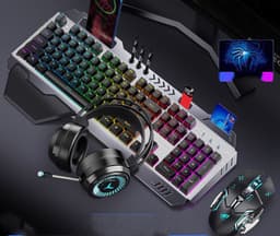 image-Mechanical Hand Keyboard, Mouse And Earphone Three Piece Suit Wired Computer Notebook Chicken Eating Game