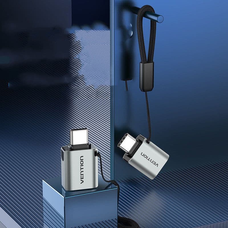 image-USB 3.0C Male To A Female OTG Adapter Aluminum Alloy Grey With Lanyard