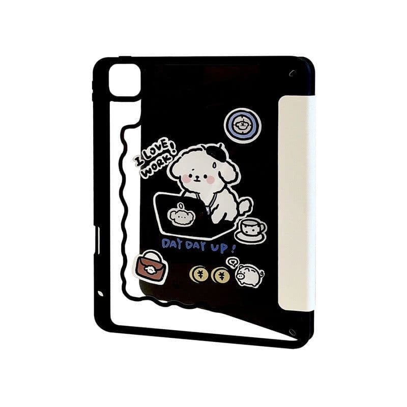 image-Repair Dog Cartoon Plate With Pen Slot Acrylic Soft Anti-fall Protective Cover