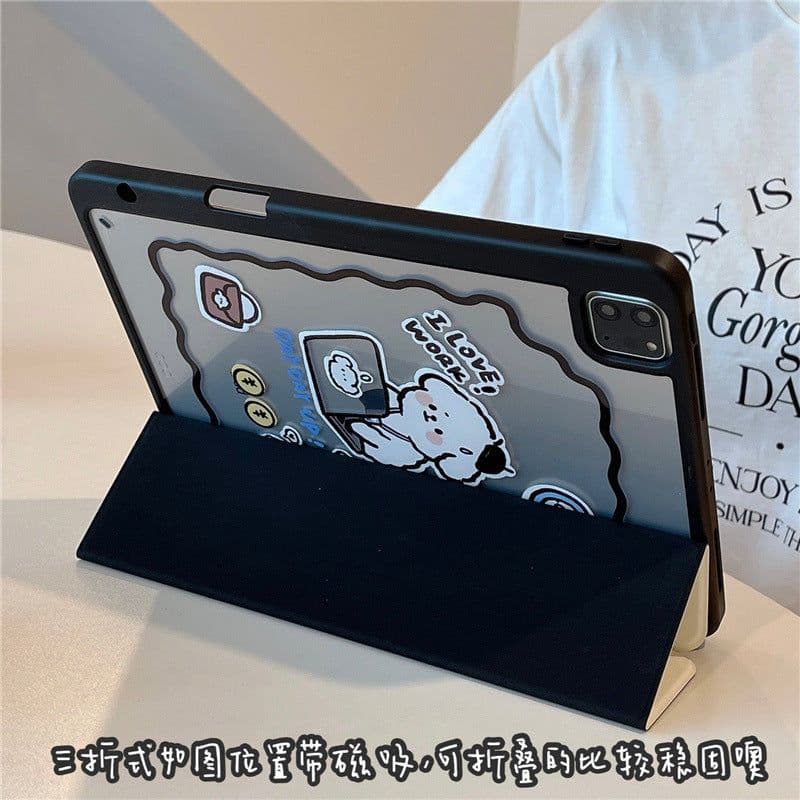 image-Repair Dog Cartoon Plate With Pen Slot Acrylic Soft Anti-fall Protective Cover