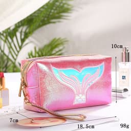 image-Hot Selling Colorful Pu Makeup Bag Cartoon Fishtail Women's Bag