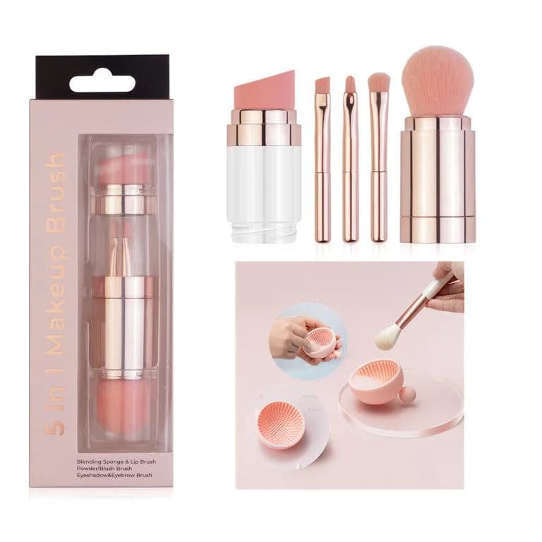 image-5-in-1 Makeup Brushes Multifunctional Portable Foundation Eyeshadow Puff Powder Maquillaje Cosmetic With Brush Cleaning Bowl