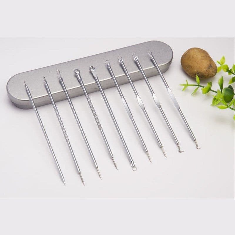 image-9pcs Stainless Steel Acne Needle Cell Clamp Double-headed Acne Acne Needle