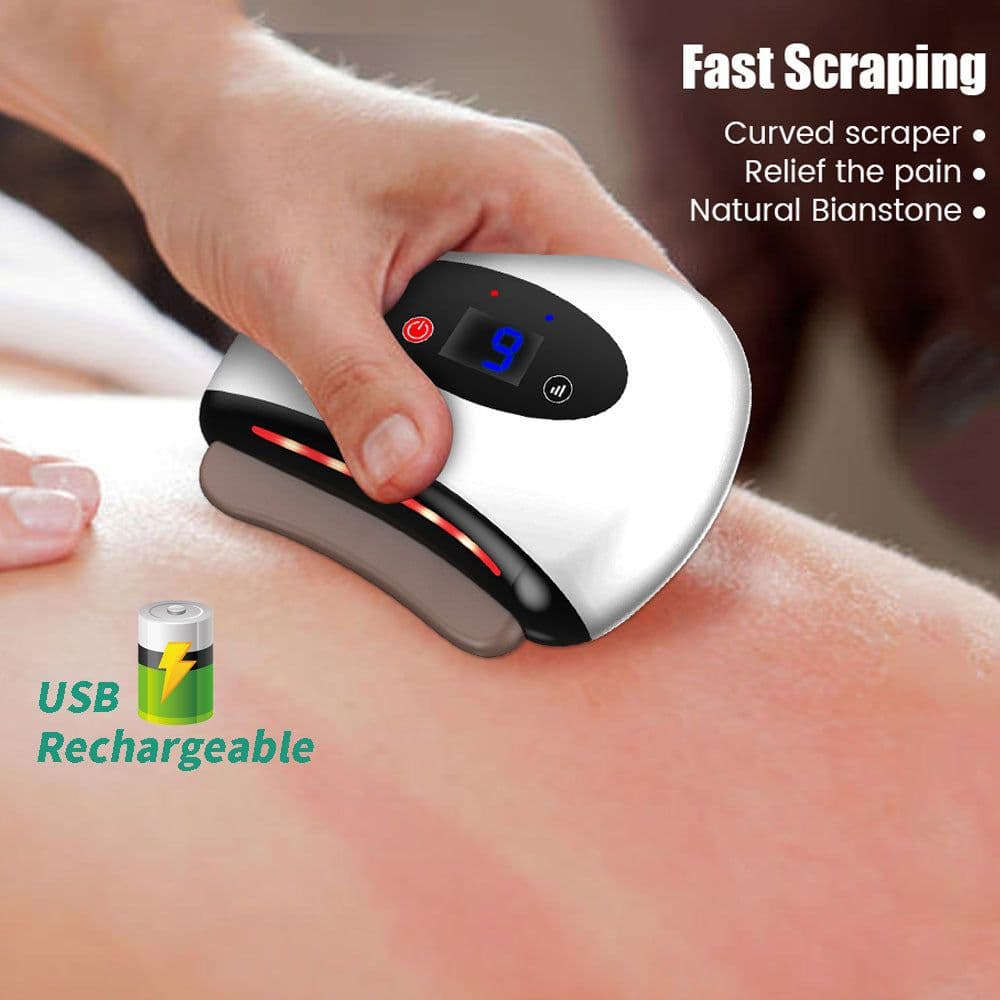image-Eletric Bianstone Gua Sha Board Tools Hot Compress Heating Vibration Back Facial Massager Meridian Lymphatic Drainage Scraping Heating Vibration Scraping Neck Face Skin Lifting Removal Wrinkle Tool