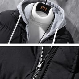 image-Fashion Hooded Jacket Men Winter Windproof Thickened Fake Two-piece Coat Solid Leisure Sports Cotton Jacket