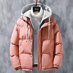 image-Fashion Hooded Jacket Men Winter Windproof Thickened Fake Two-piece Coat Solid Leisure Sports Cotton Jacket