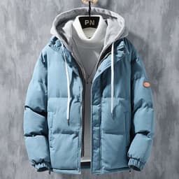 image-Fashion Hooded Jacket Men Winter Windproof Thickened Fake Two-piece Coat Solid Leisure Sports Cotton Jacket