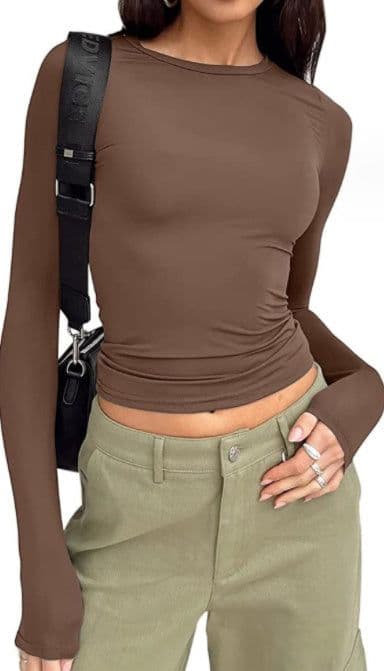 image-Women's Clothing Fashion Slim Long-sleeved Pullovers Tops Solid Causal Fit Shirts