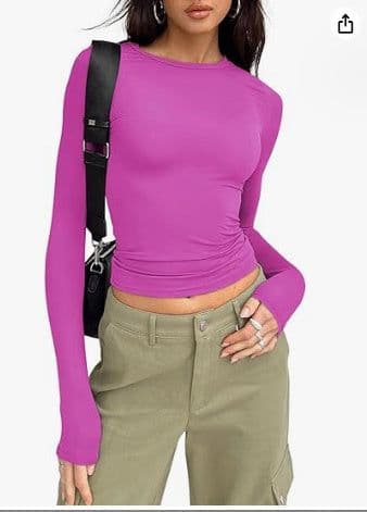 image-Women's Clothing Fashion Slim Long-sleeved Pullovers Tops Solid Causal Fit Shirts