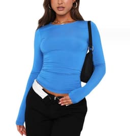 image-Women's Clothing Fashion Slim Long-sleeved Pullovers Tops Solid Causal Fit Shirts