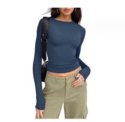 image-Women's Clothing Fashion Slim Long-sleeved Pullovers Tops Solid Causal Fit Shirts