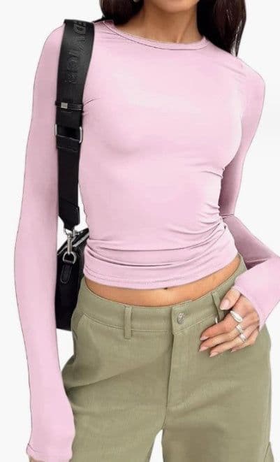 image-Women's Clothing Fashion Slim Long-sleeved Pullovers Tops Solid Causal Fit Shirts