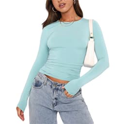 image-Women's Clothing Fashion Slim Long-sleeved Pullovers Tops Solid Causal Fit Shirts