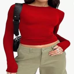 image-Women's Clothing Fashion Slim Long-sleeved Pullovers Tops Solid Causal Fit Shirts
