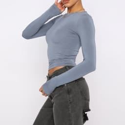 image-Women's Clothing Fashion Slim Long-sleeved Pullovers Tops Solid Causal Fit Shirts
