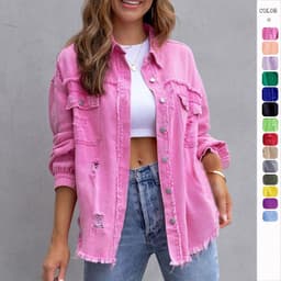 image-Fashion Ripped Shirt Jacket Female Autumn And Spring Casual Tops Womens Clothing