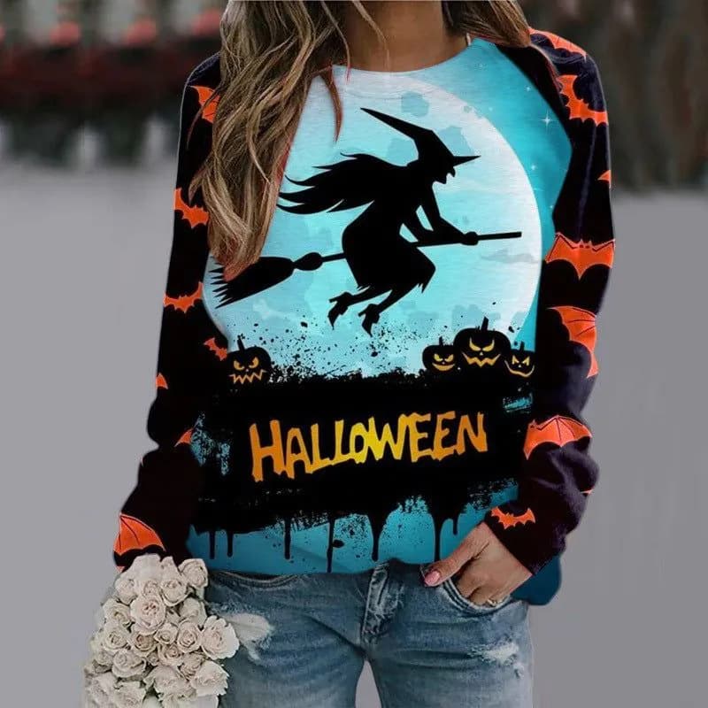 image-Halloween Cartoon Print Sweatshirt Long Sleeve Pullover Tops Women