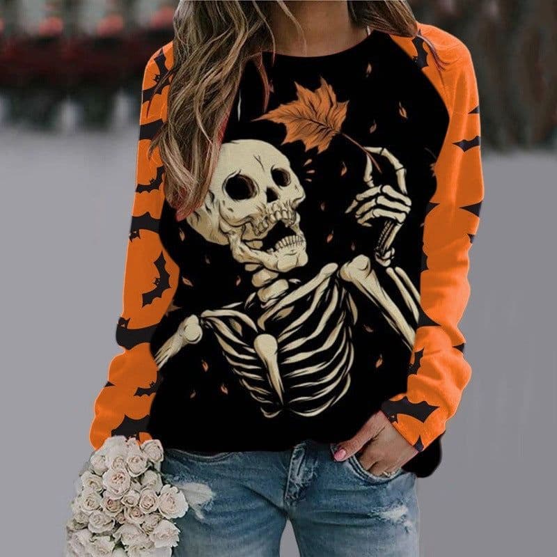 image-Halloween Cartoon Print Sweatshirt Long Sleeve Pullover Tops Women