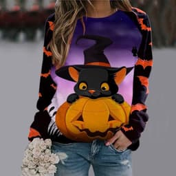 image-Halloween Cartoon Print Sweatshirt Long Sleeve Pullover Tops Women