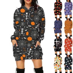 image-Halloween Print Long Hoodie With Pockets Sweater Long Sleeve Clothes Women