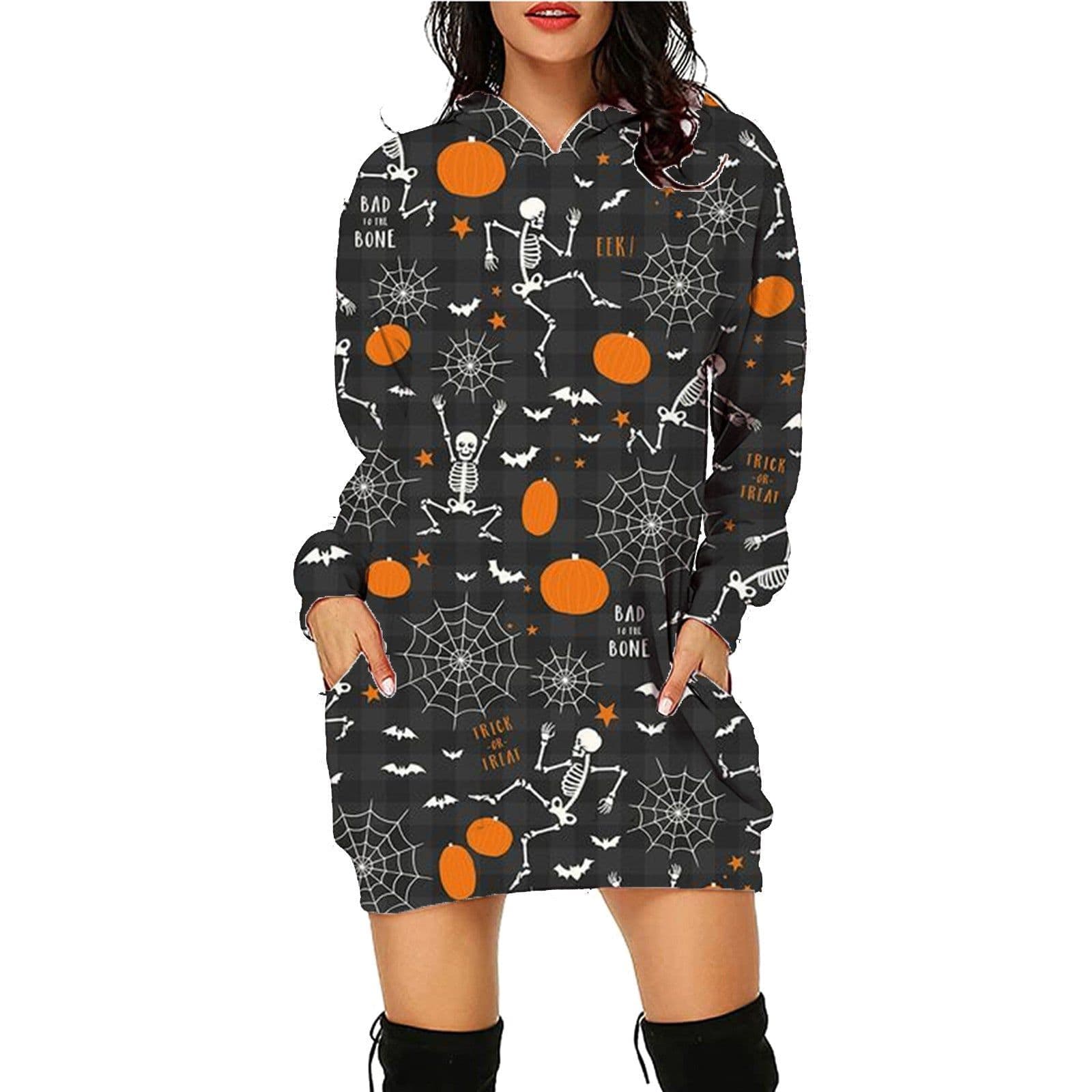 image-Halloween Print Long Hoodie With Pockets Sweater Long Sleeve Clothes Women