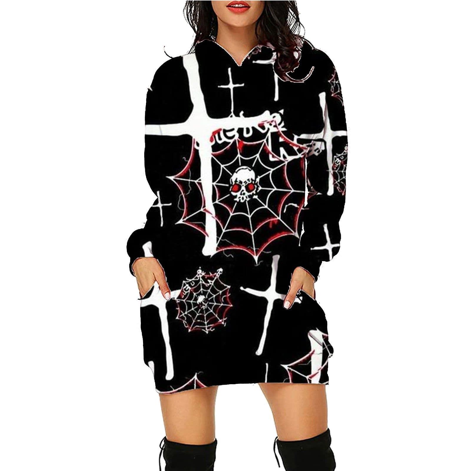 image-Halloween Print Long Hoodie With Pockets Sweater Long Sleeve Clothes Women