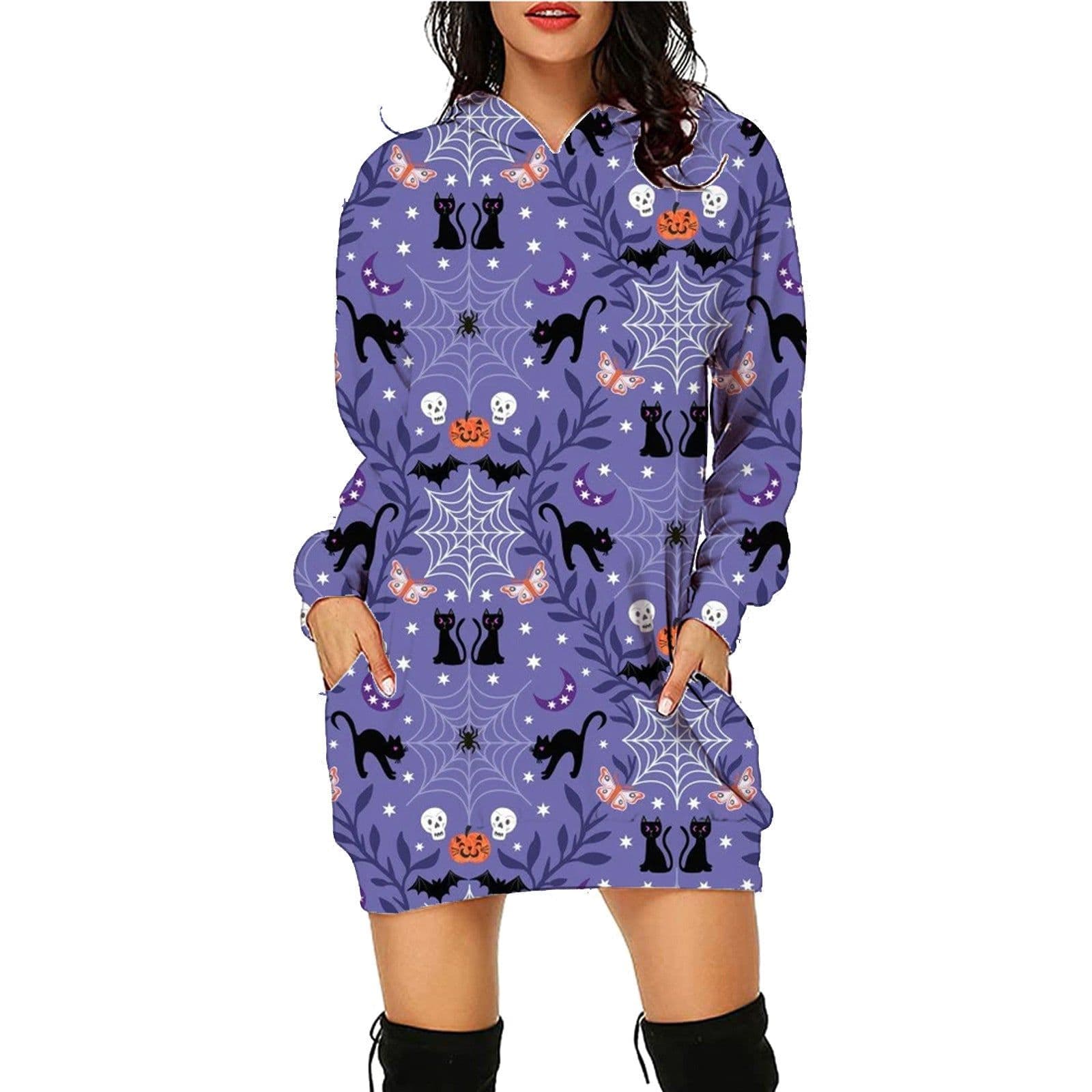 image-Halloween Print Long Hoodie With Pockets Sweater Long Sleeve Clothes Women