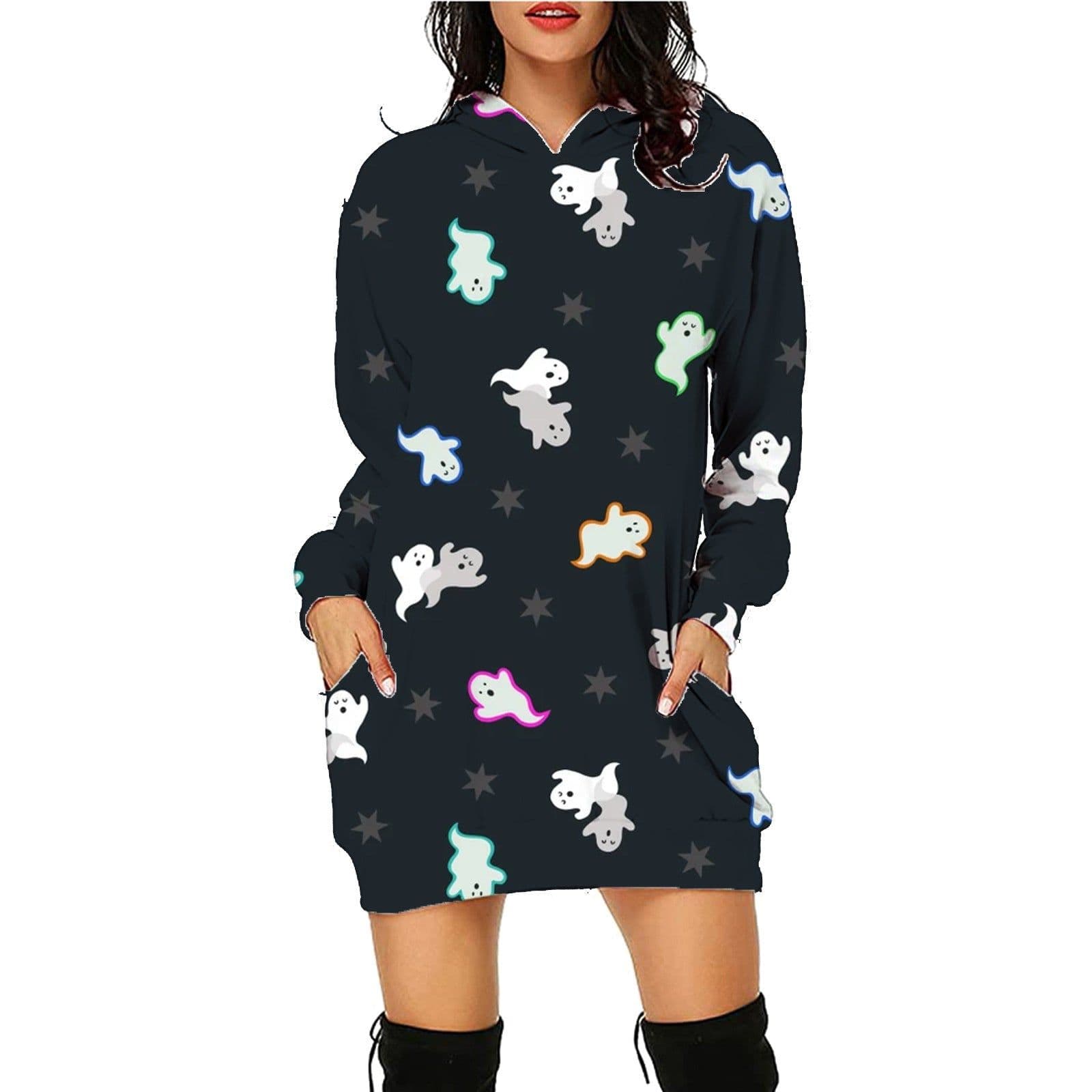 image-Halloween Print Long Hoodie With Pockets Sweater Long Sleeve Clothes Women
