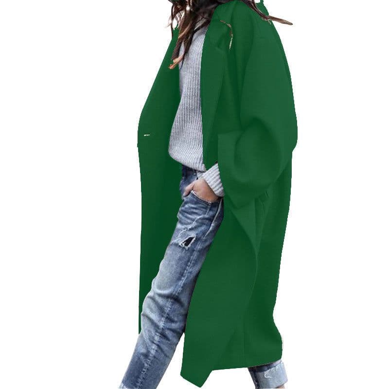 image-Casual Long Jacket With Pockets Solid Color Single Breasted Lapel Woolen Coat For Women Warm Winter Clothing