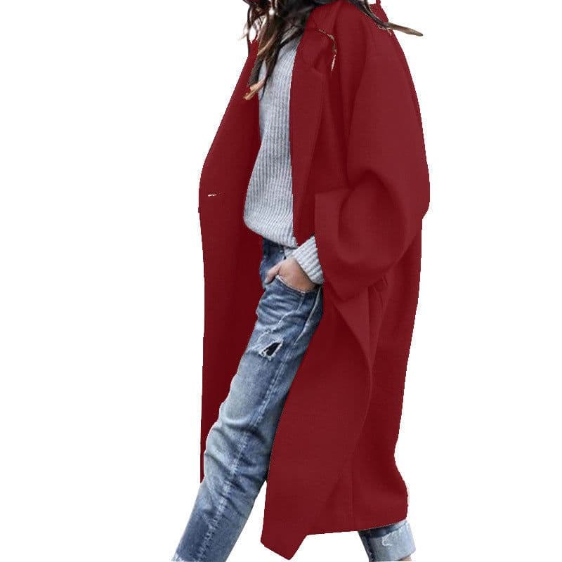 image-Casual Long Jacket With Pockets Solid Color Single Breasted Lapel Woolen Coat For Women Warm Winter Clothing