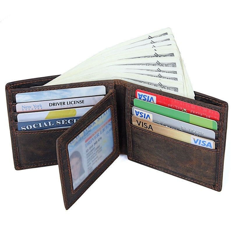 image-Vintage Men's Wallet Top Layer Crazy Horse Skin Multifunction