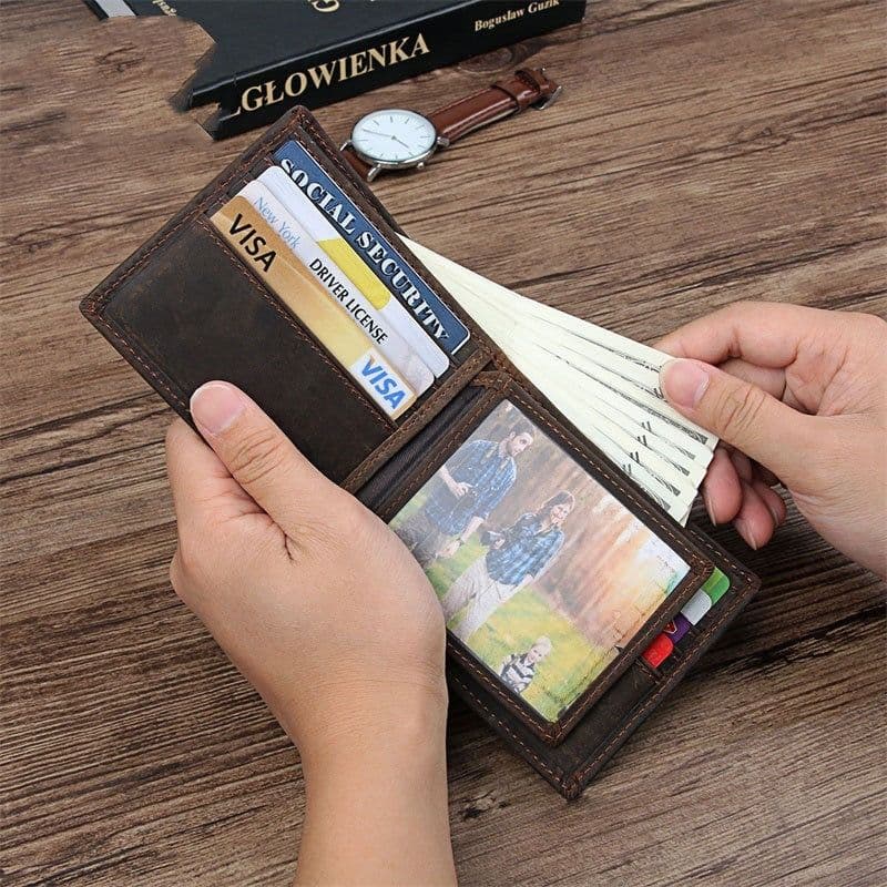image-Vintage Men's Wallet Top Layer Crazy Horse Skin Multifunction