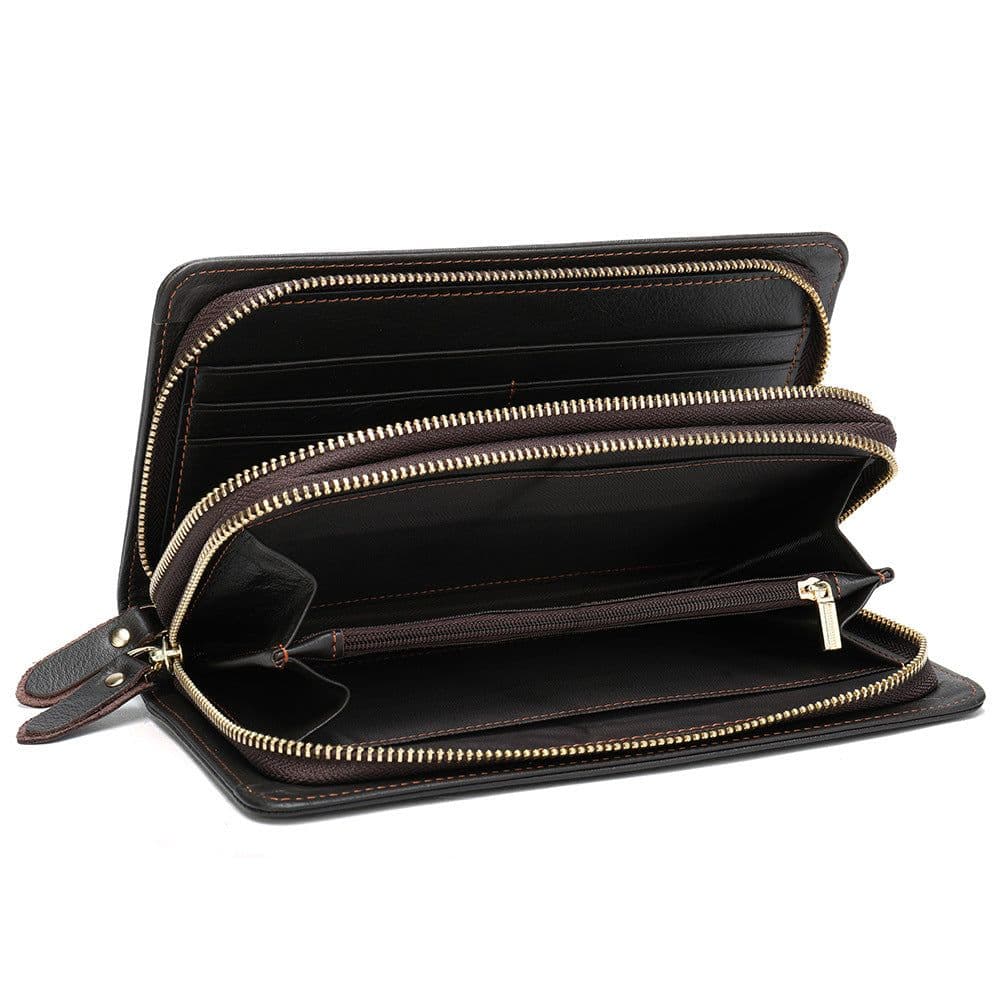 image-First Layer Cowhide Clutch Double Layer Zipper Wallet
