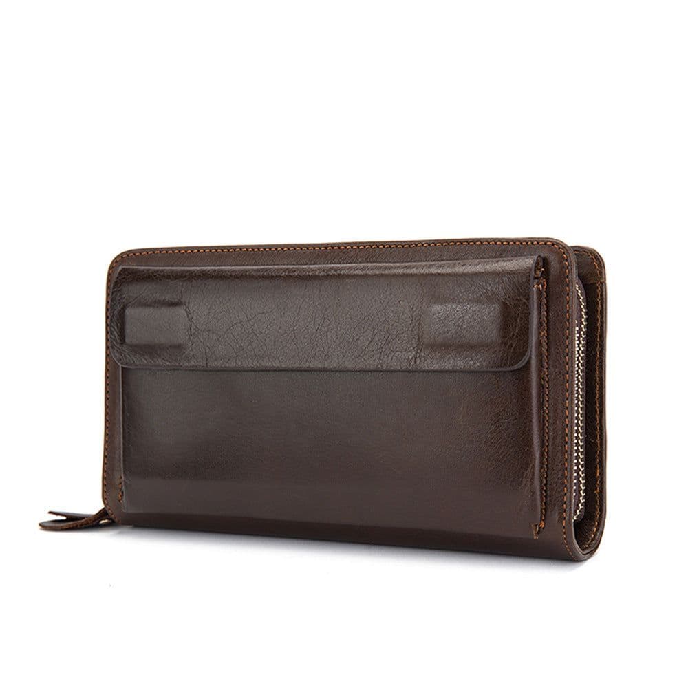 image-First Layer Cowhide Clutch Double Layer Zipper Wallet