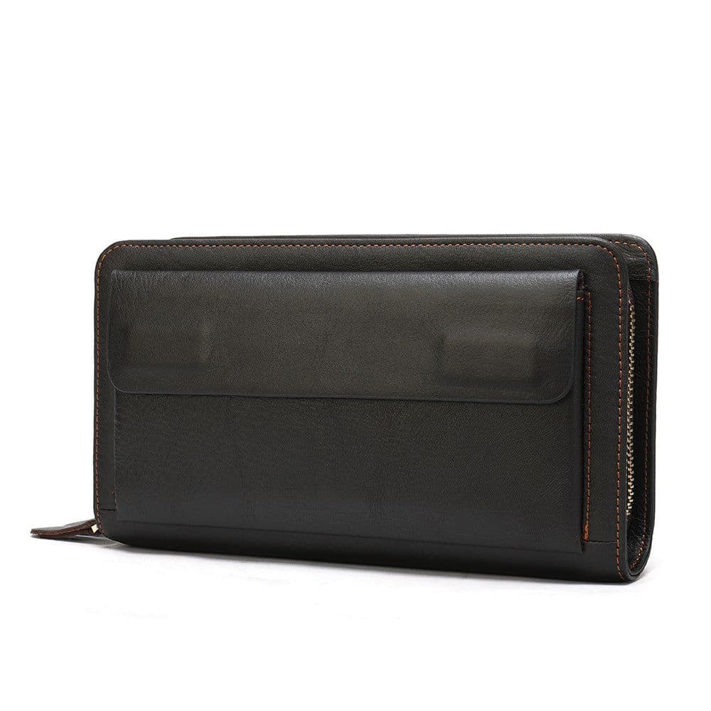image-First Layer Cowhide Clutch Double Layer Zipper Wallet