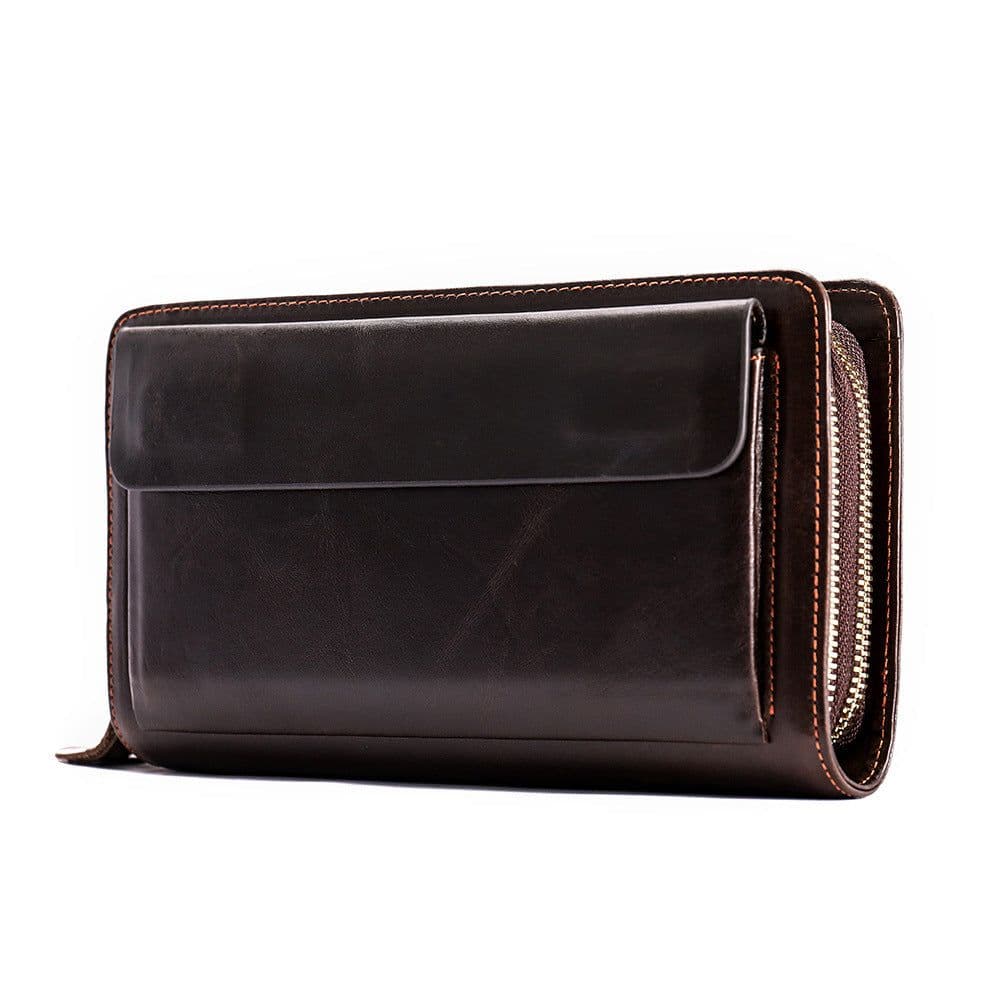 image-First Layer Cowhide Clutch Double Layer Zipper Wallet