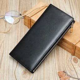 image-Handmade Cowhide Wallet Men's Top Layer Leather Zipper Anti-theft Swiping Large Capacity