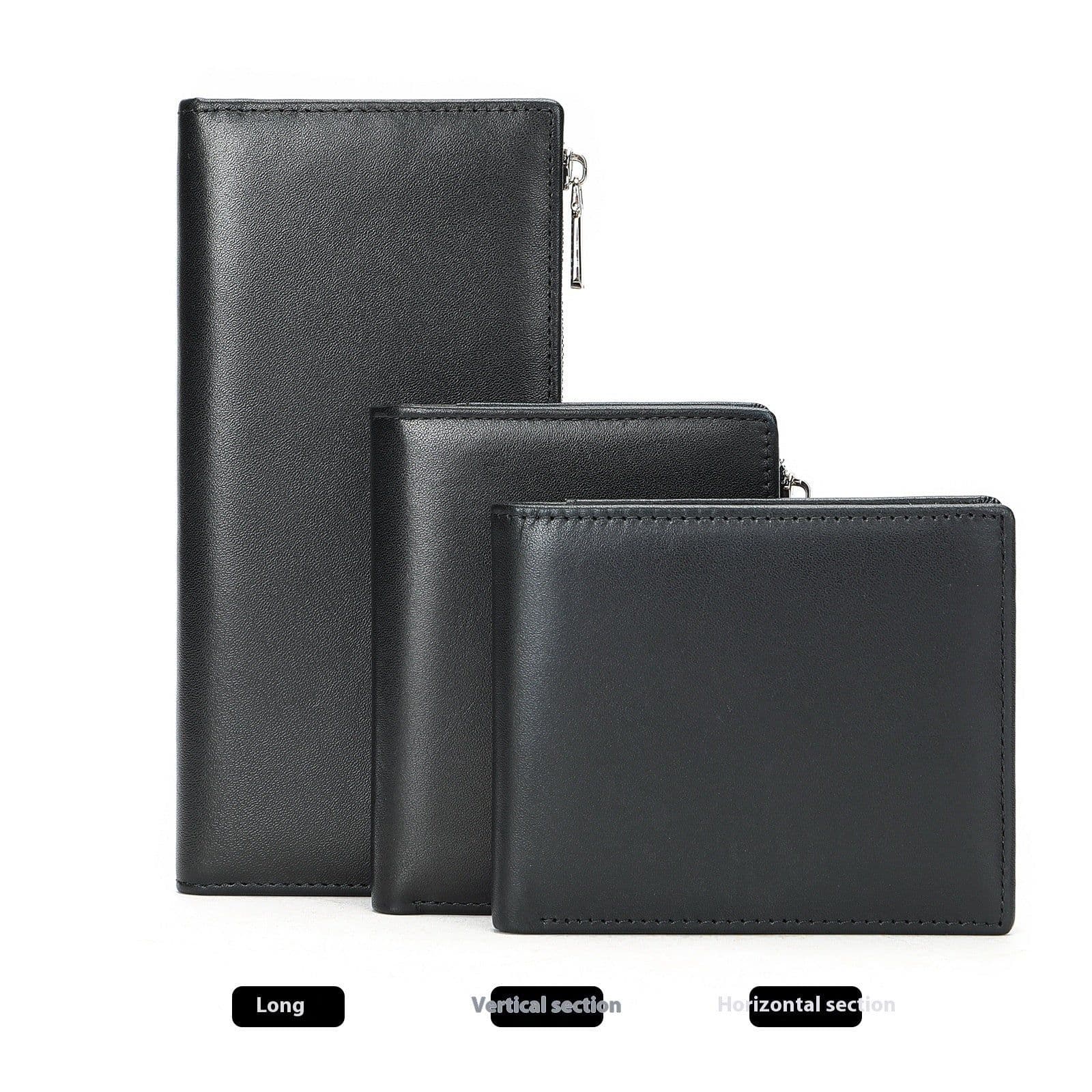 image-Handmade Cowhide Wallet Men's Top Layer Leather Zipper Anti-theft Swiping Large Capacity