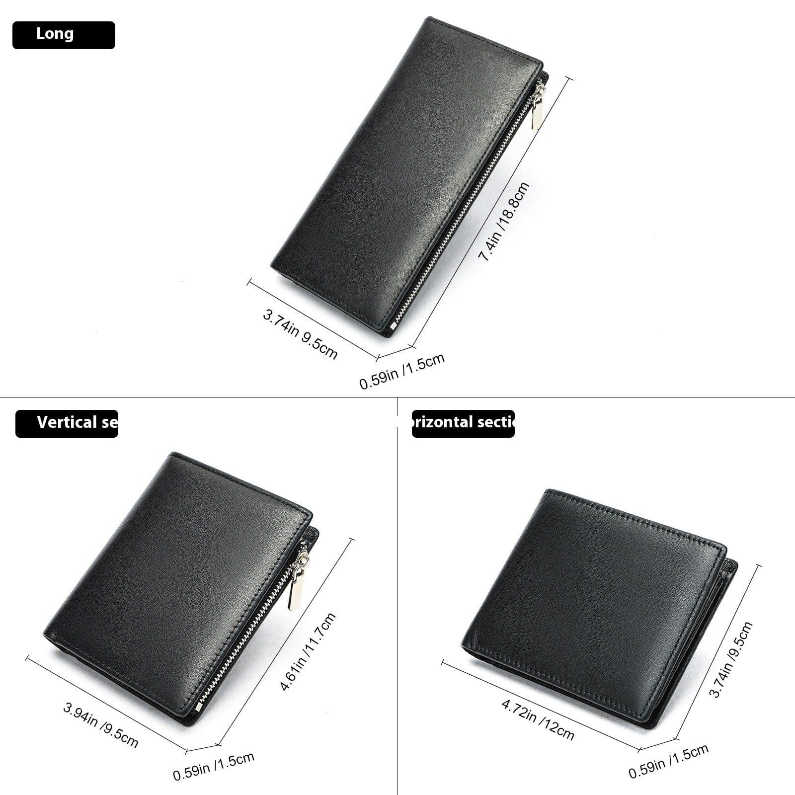 image-Handmade Cowhide Wallet Men's Top Layer Leather Zipper Anti-theft Swiping Large Capacity