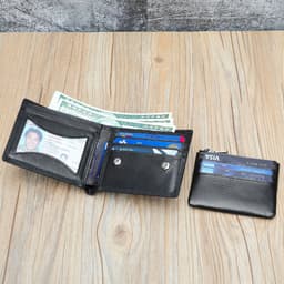 image-Handmade Cowhide Wallet Men's Top Layer Leather Zipper Anti-theft Swiping Large Capacity