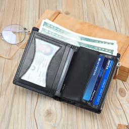 image-Handmade Cowhide Wallet Men's Top Layer Leather Zipper Anti-theft Swiping Large Capacity