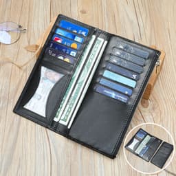 image-Handmade Cowhide Wallet Men's Top Layer Leather Zipper Anti-theft Swiping Large Capacity