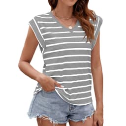 image-Fashion Stripe Print V-neck Short-sleeved T-Shirt Summer Loose Tank Top Womens Clothing
