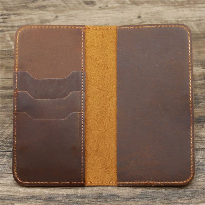 image-1082 Men's Leather Crazy Horse Leather Long Wallet Card Holder Air Ticket Check Bag