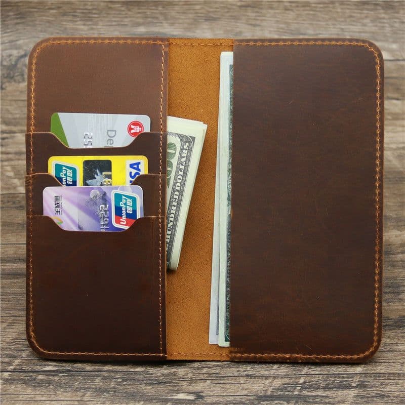 image-1082 Men's Leather Crazy Horse Leather Long Wallet Card Holder Air Ticket Check Bag