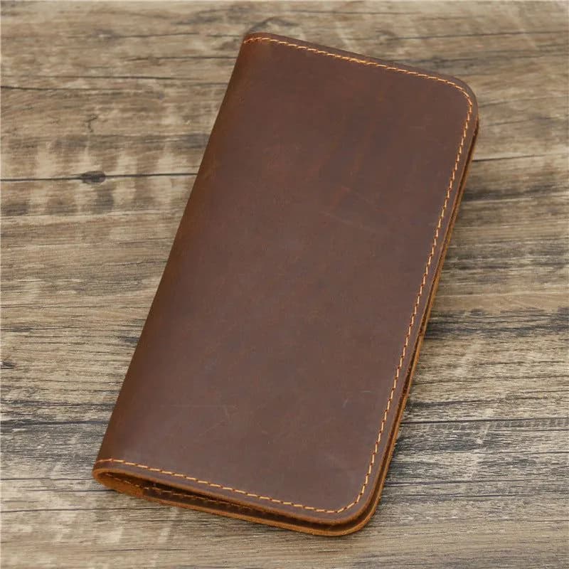 image-1082 Men's Leather Crazy Horse Leather Long Wallet Card Holder Air Ticket Check Bag