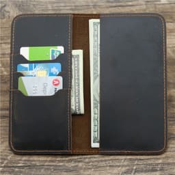 image-1082 Men's Leather Crazy Horse Leather Long Wallet Card Holder Air Ticket Check Bag